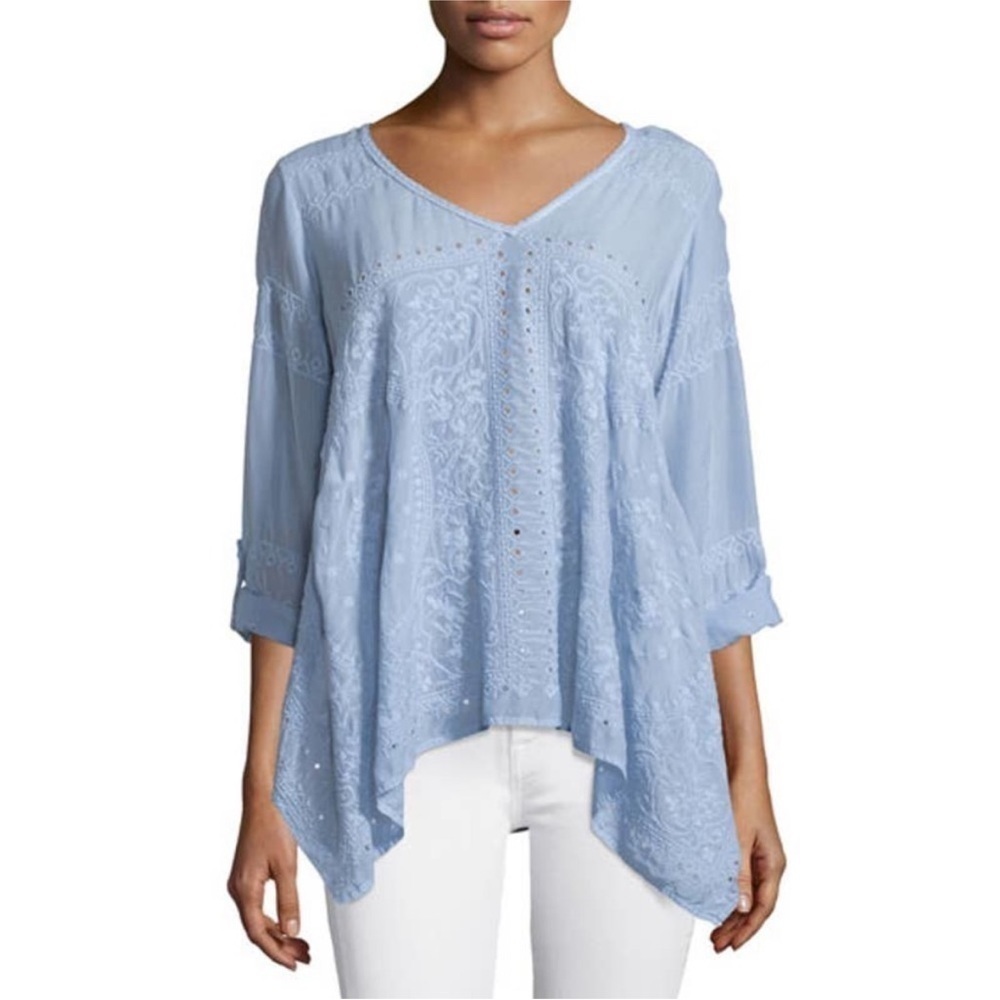 Johnny Was Women's Long Sleeve Handkerchief Tunic Periwinkle M